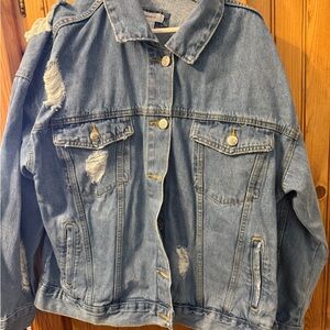 Forever 21 Light Blue Distressed Jean Jacket